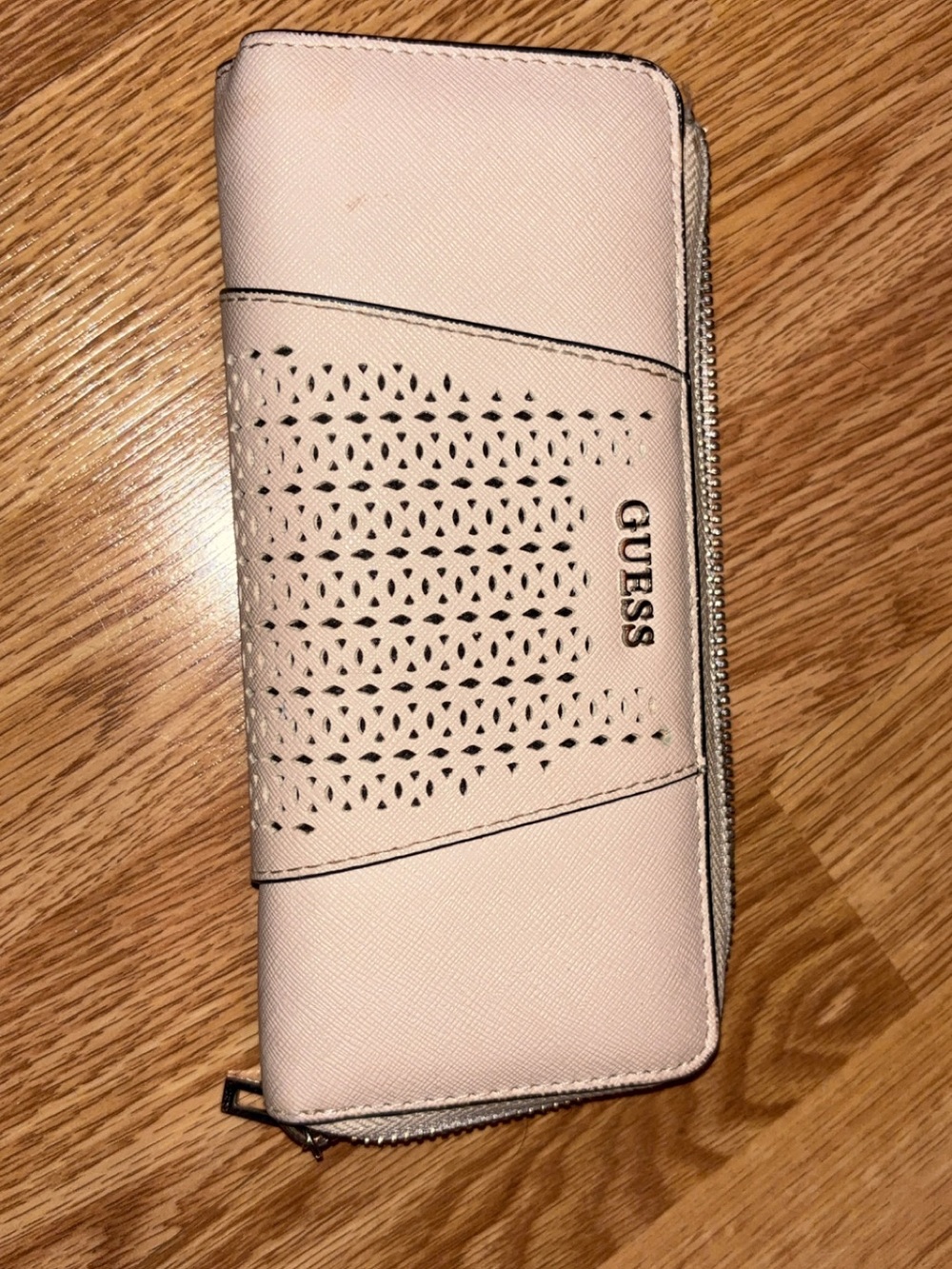 GUESS Blush Pink Perforated Zip-Around Wallet
